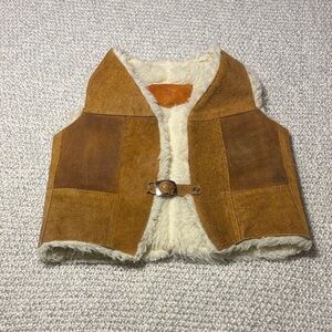 1970s Sherpa Lined Suede Vest Kids Cowboy Cowgirl Halloween